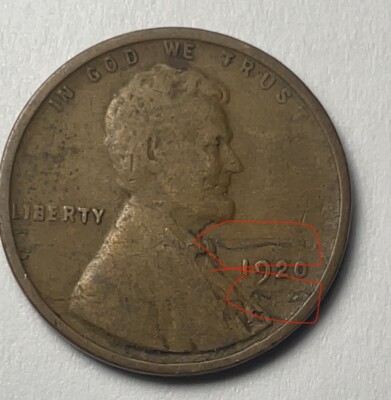1920 wheat penny lamination error showing surface flaking and peeling of the copper alloy planchet revealing the metal beneath