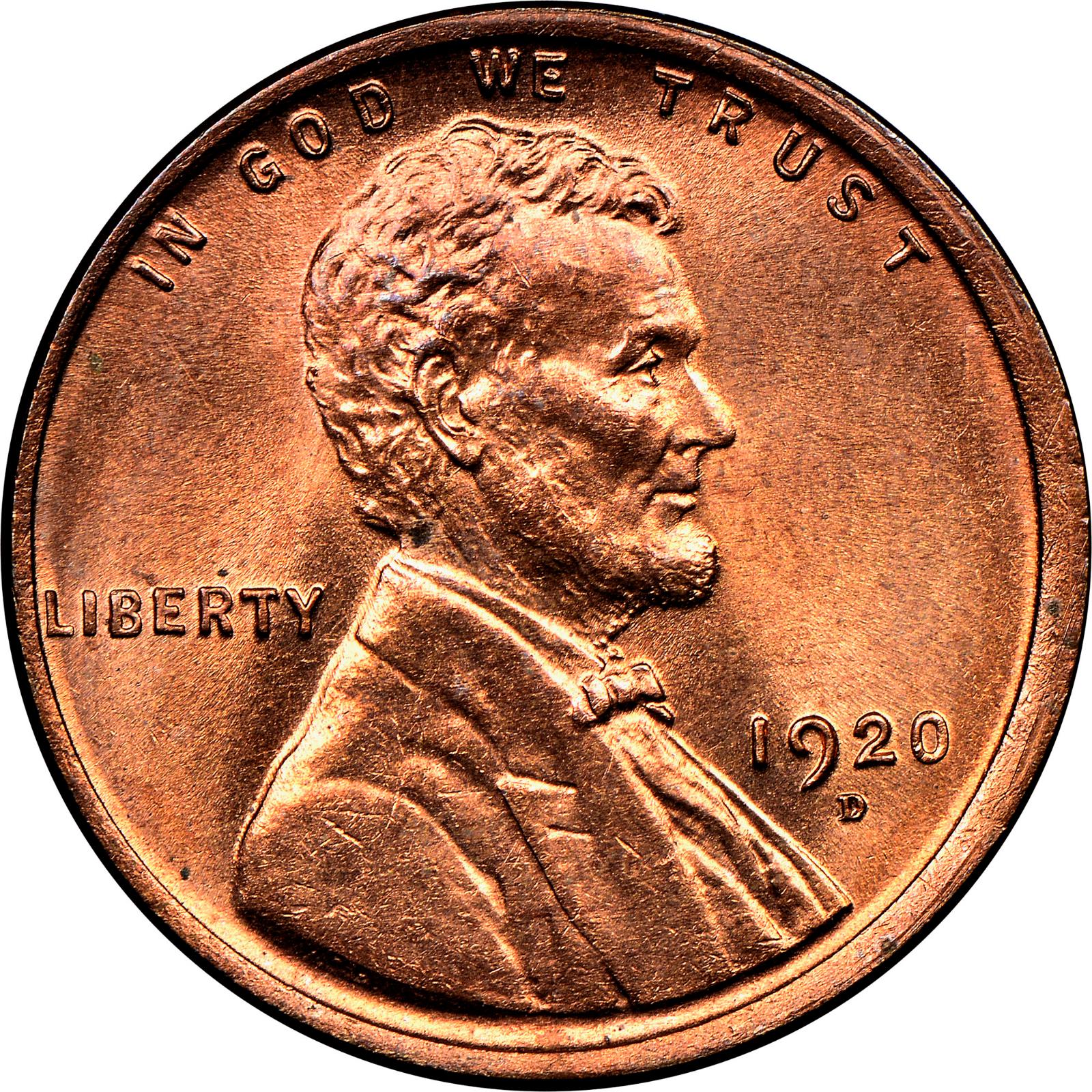 Close-up of the 1920-D wheat penny mint mark area showing the D/D Tilted repunched mint mark with secondary rotated D impression visible